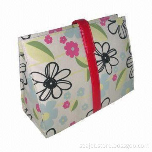 Floral Print 600D Nylon Cosmetic Bag with Strap Across Front Bag, Zipper Closure on Top of Bag